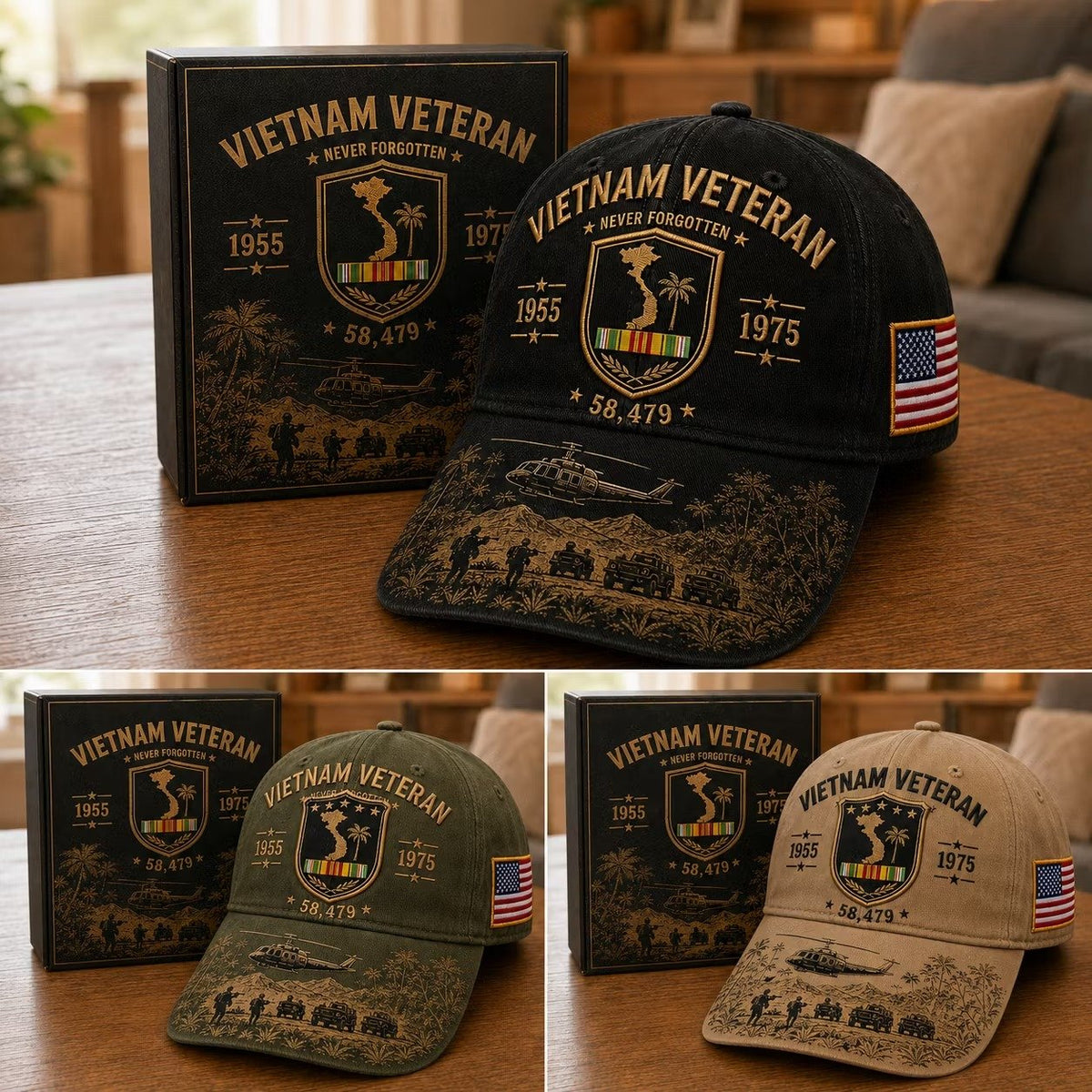 🔥🎖️Vietnam Veteran Never Forgotten 1955–1975 Commemorative Cap 🇺🇸