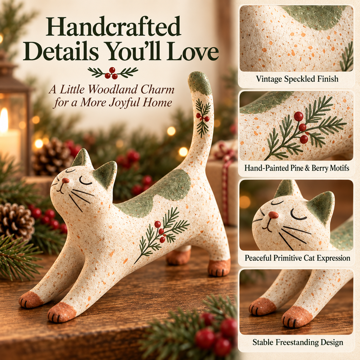 🐈🎄 Boskat Kerstbeeldje — een gezellig klein bosvriendje voor je feestelijke huis