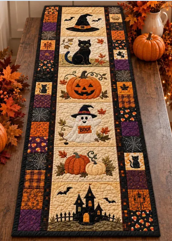 🎃 Halloween-tafelkleed met quiltpatroon – gezellige herfstdecoratie in een handomdraai