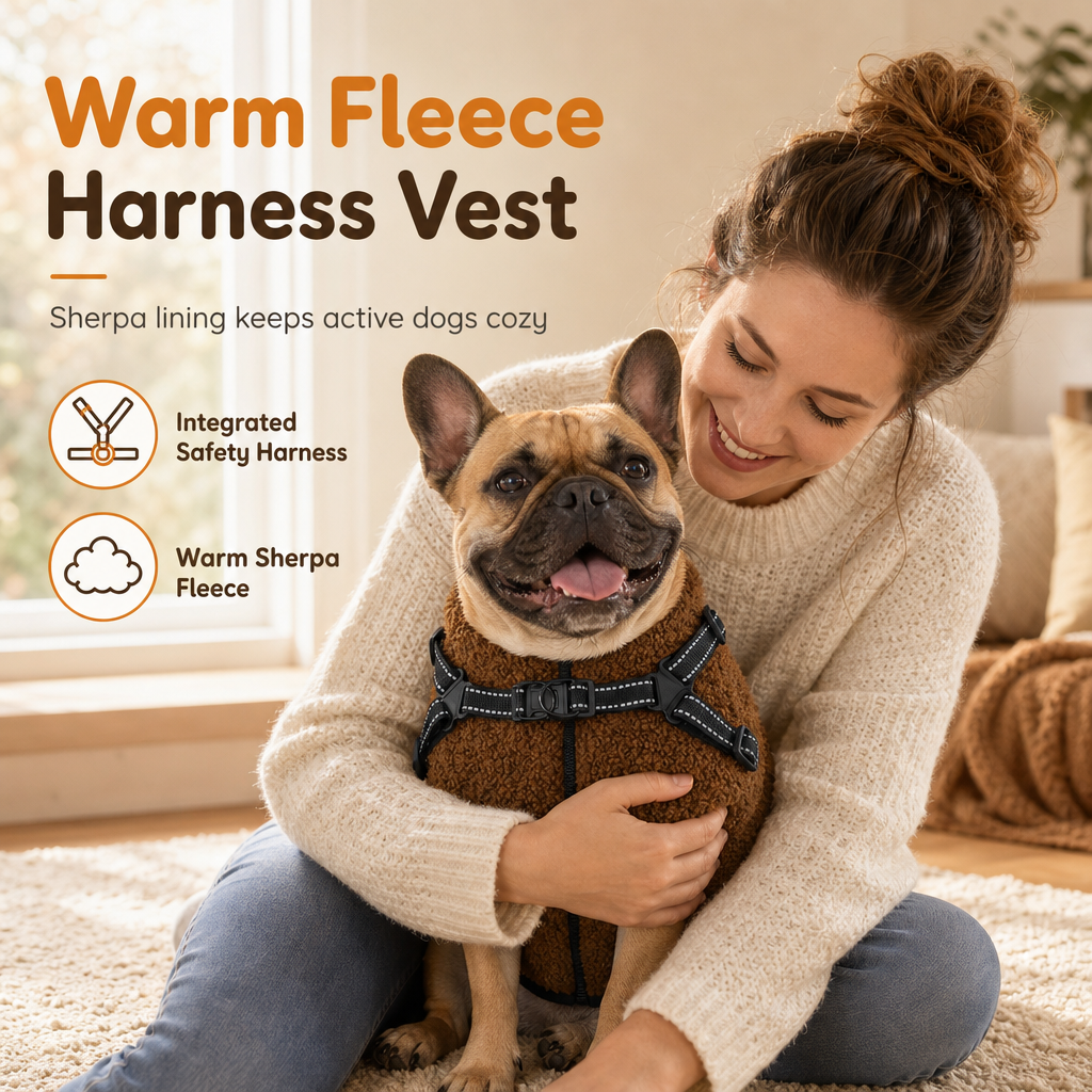 ⏳ 50% KORTING! Warme Winterhondenjas met Reflecterende Strepen & Harnas — Teddy Fleece & Dubbel Metalen D-Ring — Maten S-XL 🐶❄️