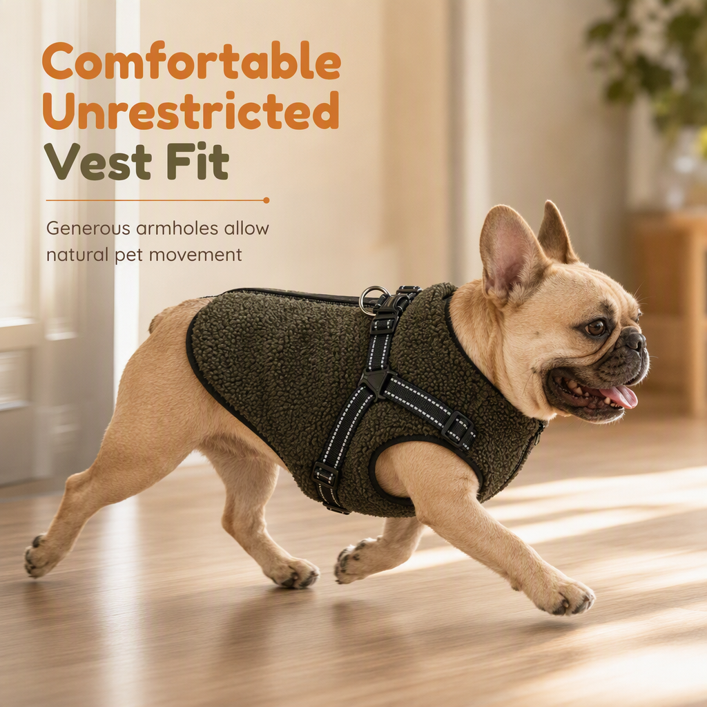 ⏳ 50% KORTING! Warme Winterhondenjas met Reflecterende Strepen & Harnas — Teddy Fleece & Dubbel Metalen D-Ring — Maten S-XL 🐶❄️