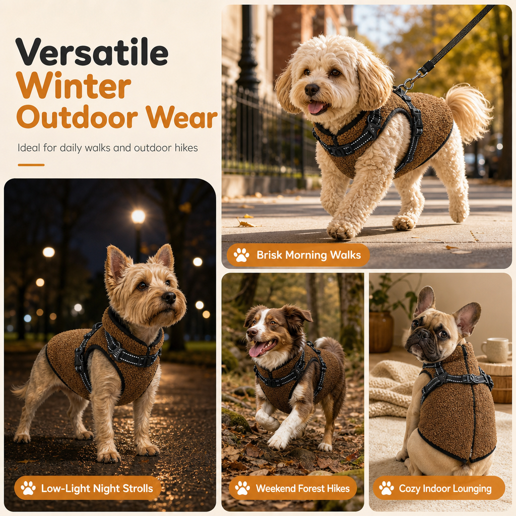 ⏳ 50% KORTING! Warme Winterhondenjas met Reflecterende Strepen & Harnas — Teddy Fleece & Dubbel Metalen D-Ring — Maten S-XL 🐶❄️