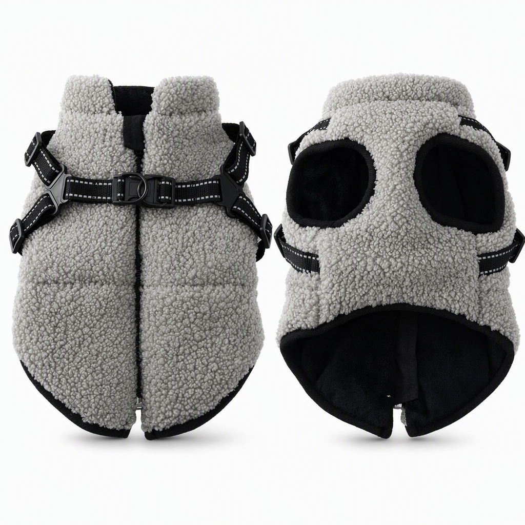 ⏳ 50% KORTING! Warme Winterhondenjas met Reflecterende Strepen & Harnas — Teddy Fleece & Dubbel Metalen D-Ring — Maten S-XL 🐶❄️
