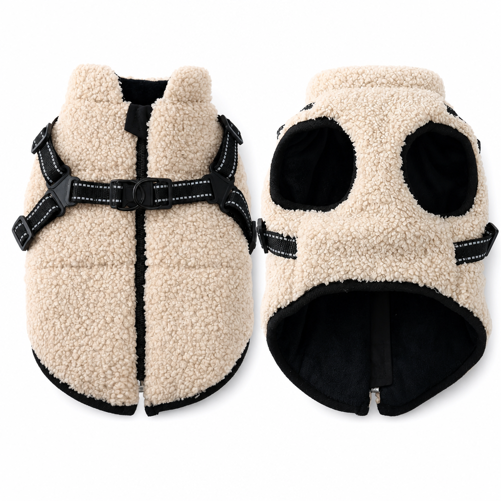 ⏳ 50% KORTING! Warme Winterhondenjas met Reflecterende Strepen & Harnas — Teddy Fleece & Dubbel Metalen D-Ring — Maten S-XL 🐶❄️