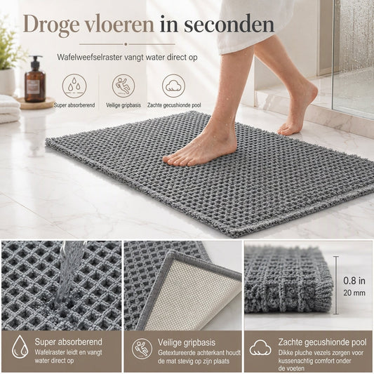 Luxe Wafel Badmat – Binnen Seconden Droog & Ultieme Antislip Grip! 🚿
